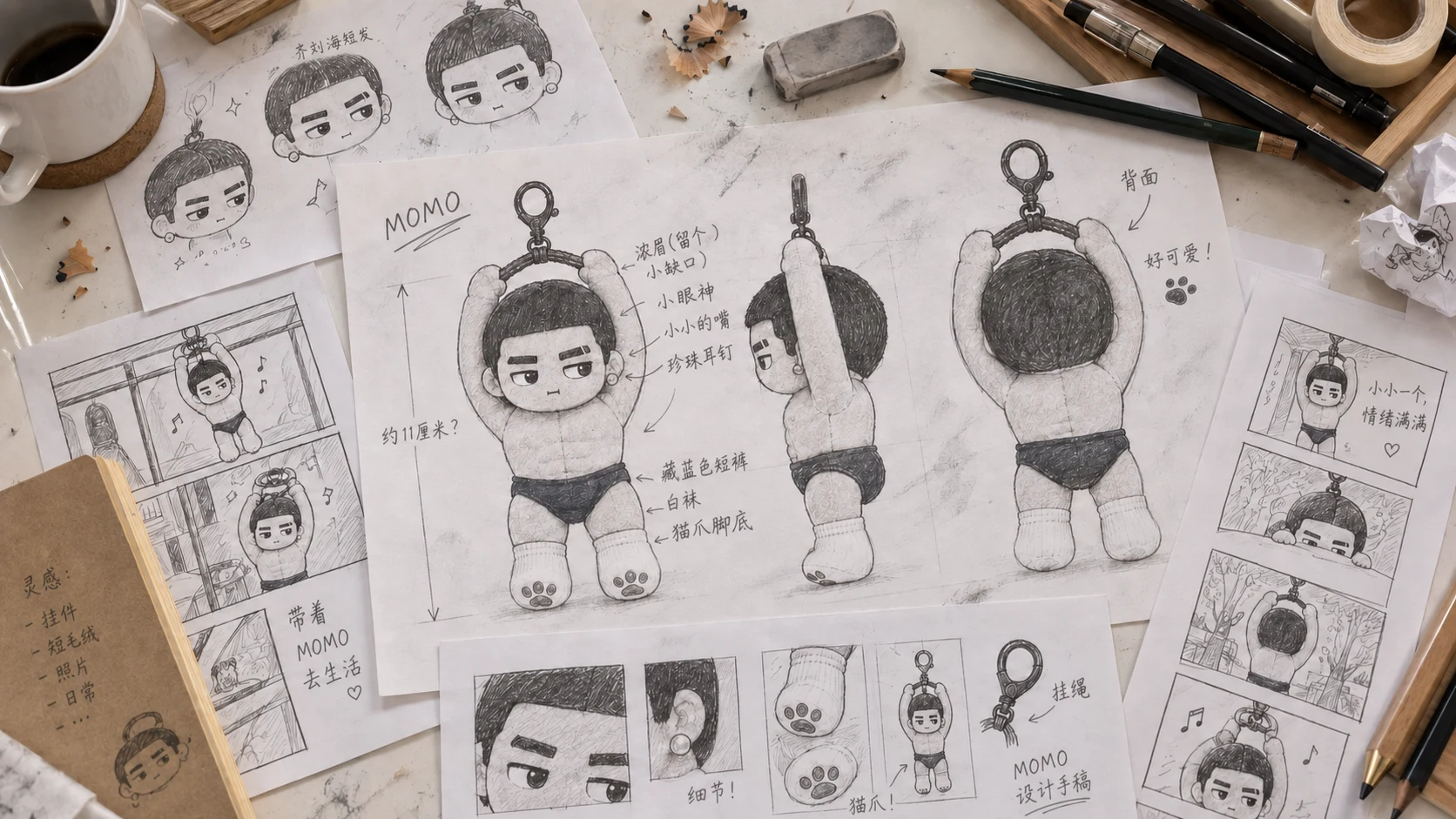 铅笔绘制的 MOMO 表情探索
